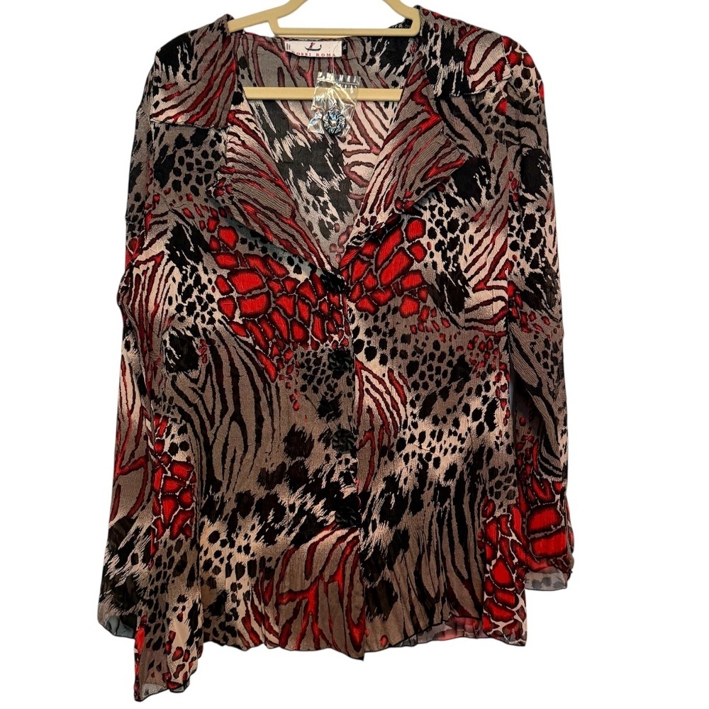 NWOT Rossi Roma Animal Print Long Sleeve‎ Blouse Size XL